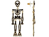 Black Glass Gold Tone Skeleton Dangle Earrings