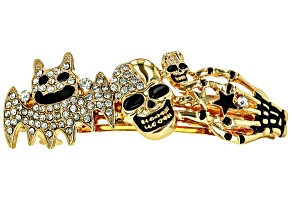 Glass Crystal With Black Enamel Gold Tone Halloween Hair Barrette Clip