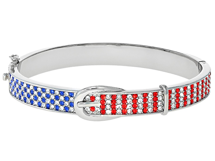 Red, White & Blue Crystal Silver Tone Buckle Bracelet - OPW784 | JTV