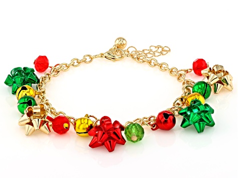 Gold Tone Bow Charm Bracelet