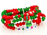 Multi-Color Glass & Resin Beads Gold Tone "Merry" Stretch Bracelets Set of 4