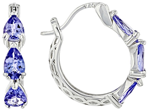 Blue Tanzanite Rhodium Over Sterling Silver Hoop Earrings 2.05ctw