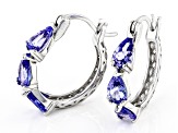 Blue Tanzanite Rhodium Over Sterling Silver Hoop Earrings 2.05ctw