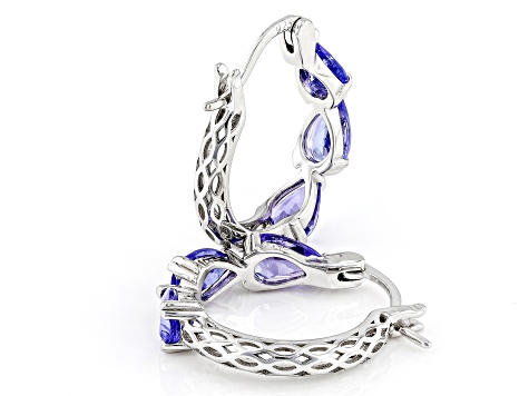 Blue Tanzanite Rhodium Over Sterling Silver Hoop Earrings 2.05ctw