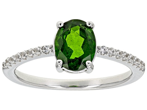 Green Chrome Diopside With White Zircon Rhodium Over Sterling Silver Ring 1.19ctw