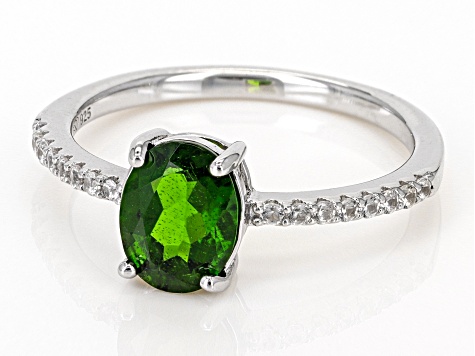 Green Chrome Diopside With White Zircon Rhodium Over Sterling Silver Ring 1.19ctw