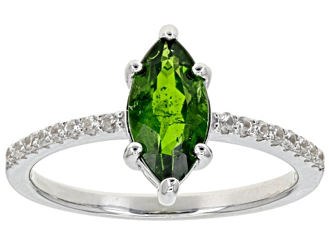 Green Chrome Diopside With White Zircon Rhodium Over Sterling Silver Ring 1.19ctw