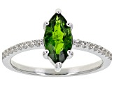 Green Chrome Diopside With White Zircon Rhodium Over Sterling Silver Ring 1.19ctw