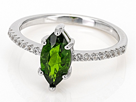 Green Chrome Diopside With White Zircon Rhodium Over Sterling Silver Ring 1.19ctw