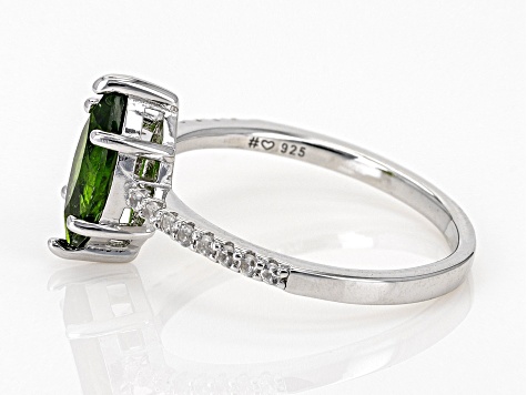 Green Chrome Diopside With White Zircon Rhodium Over Sterling Silver Ring 1.19ctw