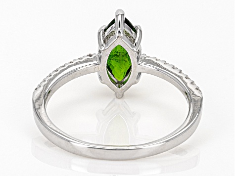 Green Chrome Diopside With White Zircon Rhodium Over Sterling Silver Ring 1.19ctw