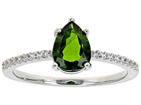 Green Chrome Diopside With White Zircon Rhodium Over Sterling Silver Ring 1.19ctw