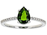 Green Chrome Diopside With White Zircon Rhodium Over Sterling Silver Ring 1.19ctw