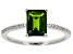 Emerald Cut Green Chrome Diopside With White Zircon Rhodium Over Sterling Silver Ring 1.19ctw