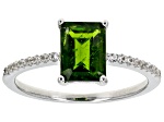 Green Chrome Diopside With White Zircon Rhodium Over Sterling Silver Ring 1.19ctw