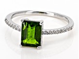 Emerald Cut Green Chrome Diopside With White Zircon Rhodium Over Sterling Silver Ring 1.19ctw