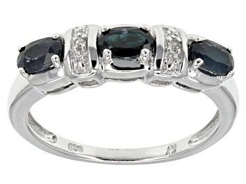 Picture of Blue Sapphire Rhodium Over Sterling Silver Ring .66ctw