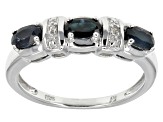 Blue Sapphire Rhodium Over Sterling Silver Ring .66ctw