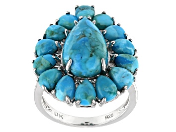 Picture of Blue Turquoise Rhodium Over Sterling Silver Ring