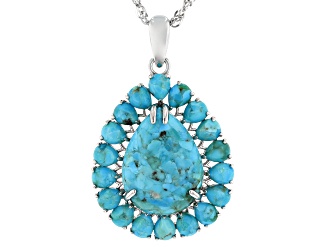 Blue Turquoise Rhodium Over Sterling Silver Enhancer With Chain