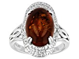 Orange Amber Rhodium Over Sterling Silver Solitaire Ring
