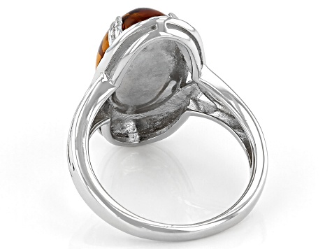 Orange Amber Rhodium Over Sterling Silver Solitaire Ring