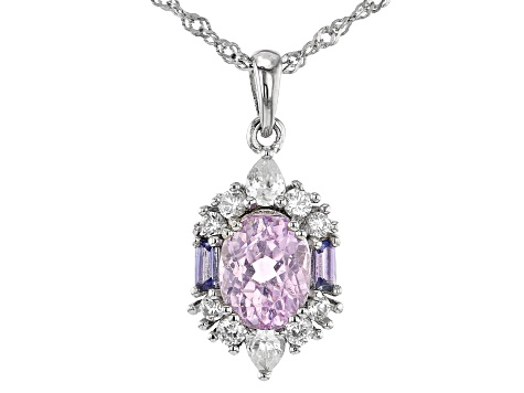 Pink kunzite rhodium over sterling silver ring 4.18ctw