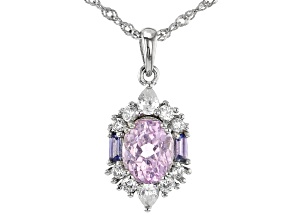 Pink Kunzite Rhodium Over Sterling Silver Pendant With Chain 3.16ctw