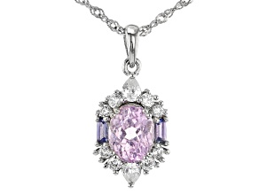 Pink Kunzite Rhodium Over Sterling Silver Pendant With Chain 3.16ctw