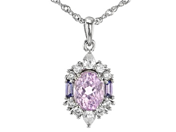Picture of Pink Kunzite Rhodium Over Sterling Silver Pendant With Chain 3.16ctw