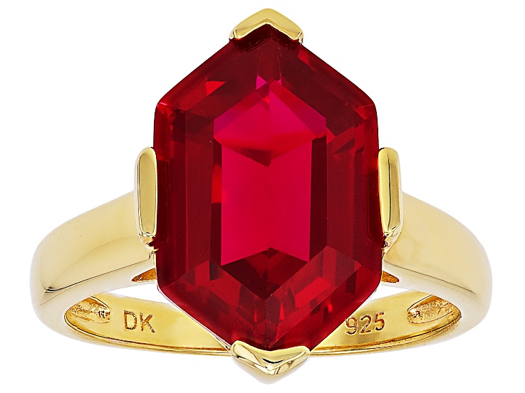 Red Lab Created Ruby 18K Yellow Gold Over Sterling Silver Solitaire Ring 7.65ct