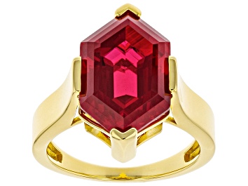 Picture of Red Lab Created Ruby 18K Yellow Gold Over Sterling Silver Solitaire Ring 7.65ct