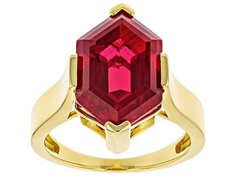 Red Lab Created Ruby 18K Yellow Gold Over Sterling Silver Solitaire Ring 7.65ct
