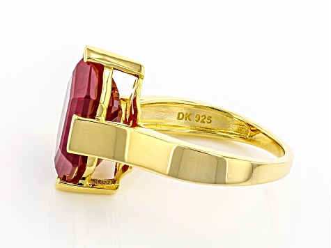 Red Lab Created Ruby 18K Yellow Gold Over Sterling Silver Solitaire Ring 7.65ct