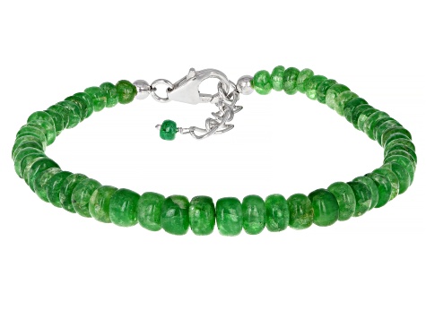 Green Beryl Rhodium Over Sterling Silver Beaded Bracelet