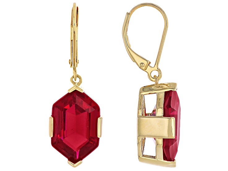 Red Lab Created Ruby 18k Yellow Gold Over Sterling Silver Dangle Earrings 15.30ctw