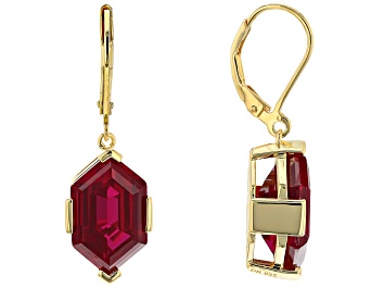 Picture of Red Lab Created Ruby 18k Yellow Gold Over Sterling Silver Dangle Earrings 15.30ctw