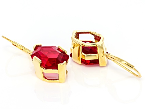 Red Lab Created Ruby 18k Yellow Gold Over Sterling Silver Dangle Earrings 15.30ctw