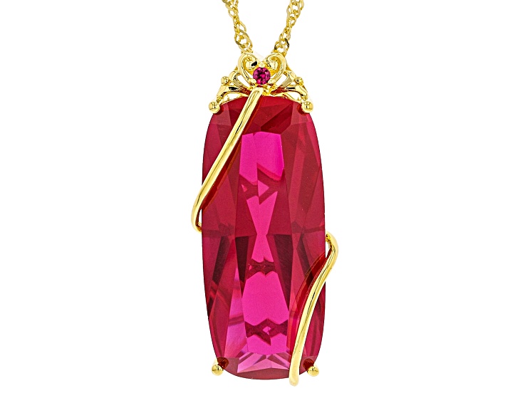 Red Lab Created Ruby 18K Yellow Gold Over Sterling Silver Pendant With Chain 21.40ctw