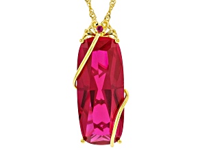 Red Lab Created Ruby 18K Yellow Gold Over Sterling Silver Pendant With Chain 21.40ctw