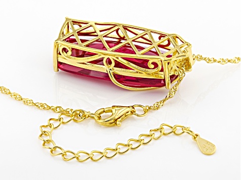 Red Lab Created Ruby 18K Yellow Gold Over Sterling Silver Pendant With Chain 21.40ctw