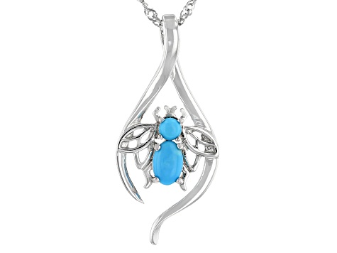 Blue Sleeping Beauty Turquoise Rhodium Over Sterling Silver Pendant With Chain