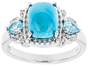 Blue Sleeping Beauty Turquoise Rhodium Over Silver Ring .48ctw