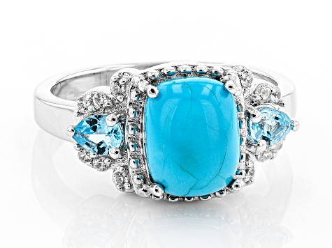 Blue Sleeping Beauty Turquoise Rhodium Over Silver Ring .48ctw - OZH050 ...