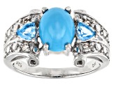 Blue Sleeping Beauty Turquoise Rhodium Over Sterling Silver Ring 0.56ctw