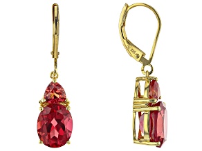 Orange Lab Created Padparadscha Sapphire 18K Yellow Gold Over Silver Dangle Earrings 6.55ctw