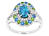 Multi Color Opal Triplet Rhodium Over Sterling Silver Ring 9x6mm