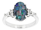 Multi Color Australiian Opal Triplet Rhodium Over Sterling Silver Ring 0.39ctw