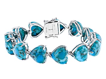 Picture of Blue Turquoise Rhodium Over Sterling Silver Bracelet 12mm
