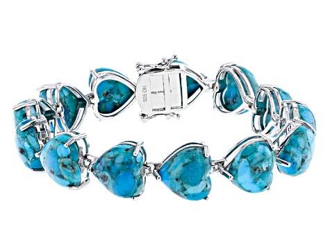 Blue Turquoise Rhodium Over Sterling Silver Bracelet 12mm - OZH085 ...